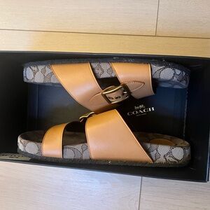 Coach Tan and Brown Buckle Sandals